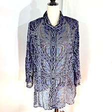 BOB MACKIE WEARABLE ART PLUS 3X BLUSA DE TERCIOPELO PLATEADO BURNOUT TÚNICA MARIPOSA