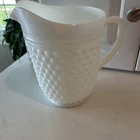 Large Vintage White Hobnail Milk Glass Pitcher