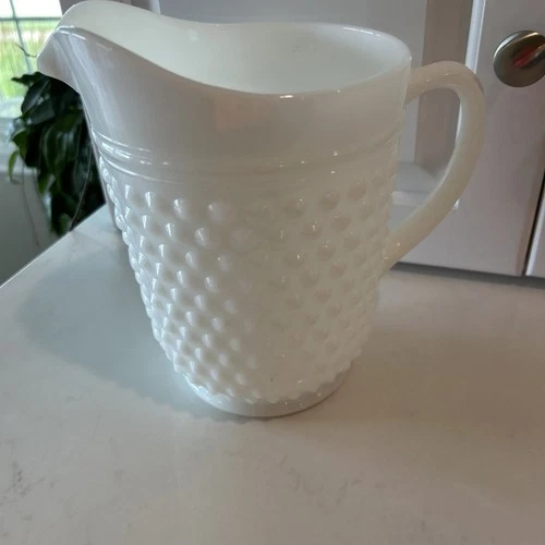 Large Vintage White Hobnail Milk Glass Pitcher