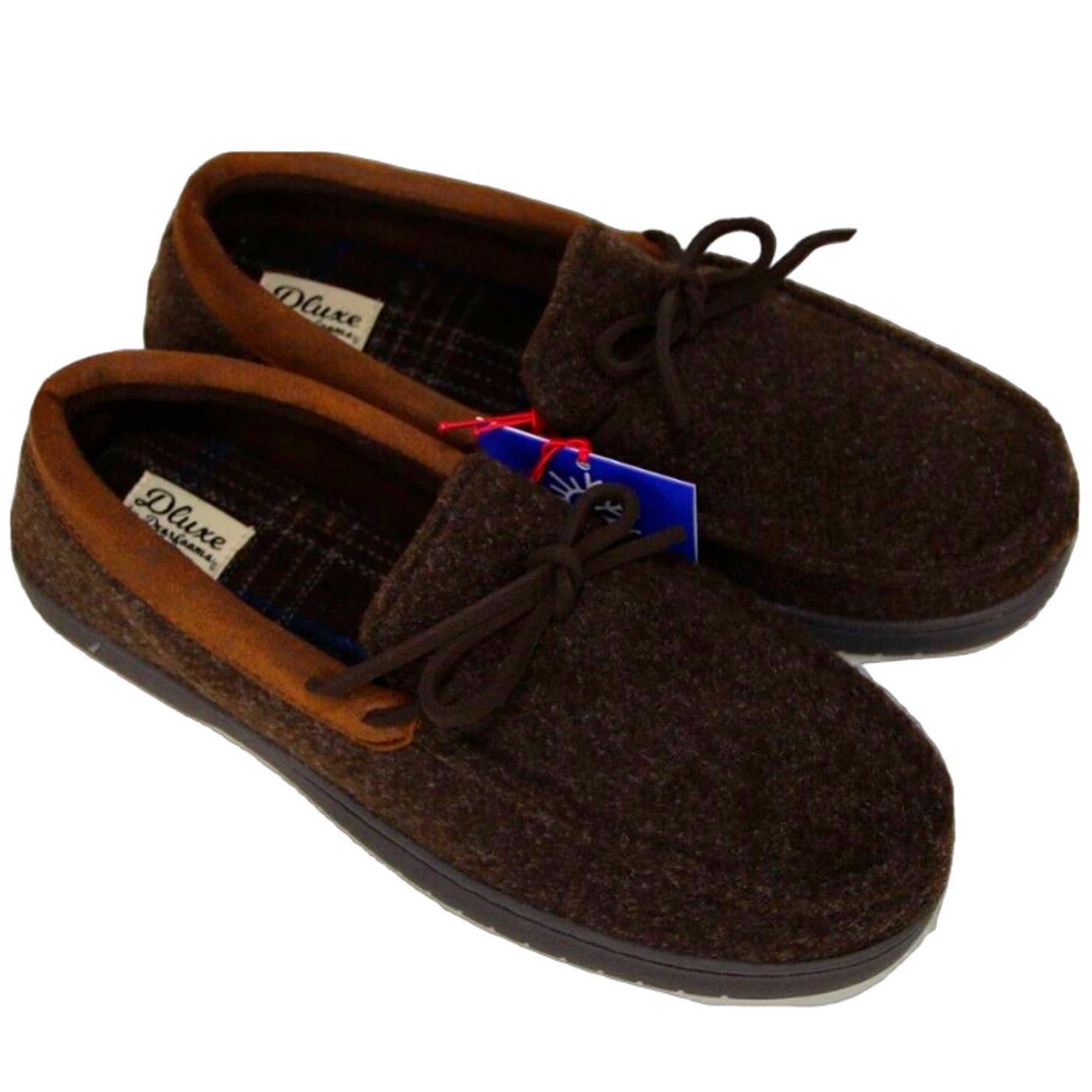 Dluxe by Dearfoams Men's Jacoby Moccasin Slippers, Brown, Medium (9/10), NWT