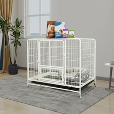 Stainless Steel Dog Crate with Wheels 36.6" Large Heavy Duty Cage for Big Dogs