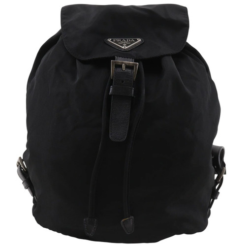 Prada backpack / daypack, nylon, black, shoulder strap, A5 size, belt buckle