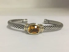 David Yurman Citrine Cable Cuff Bracelet 5mm Sterling Silver & 14k Gold