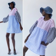 TACH Clothing Catarina Cloque Mini Dress XS gingham babydoll seersucker spring