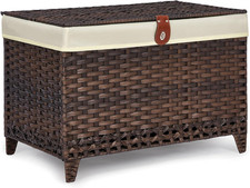 Wicker Storage Basket with Lid, 200L Storage Bin with Removable Liner Bag