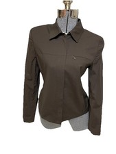 Ann Taylor Blazer Size 4 Stretch Modern Zip Pockets Suit Separates Dark Brown
