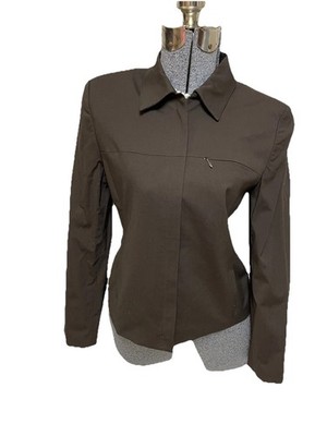 Ann Taylor Blazer Size 4 Stretch Modern Zip Pockets Suit Separates Dark Brown