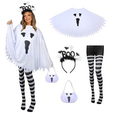 KUIRAN 4 PCS Halloween Costume Set for Women One Size, Ghost-black white