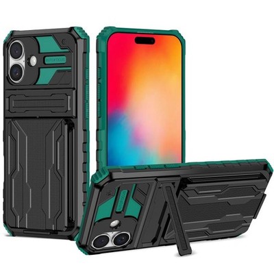 Armor Case mit Ständer und Kartenetui für iPhone 16 - Dunkelgrün