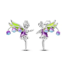 MULA Women Stud 925 Sterling Silver Earrings Enamel Purple Flower Elf Jewelry