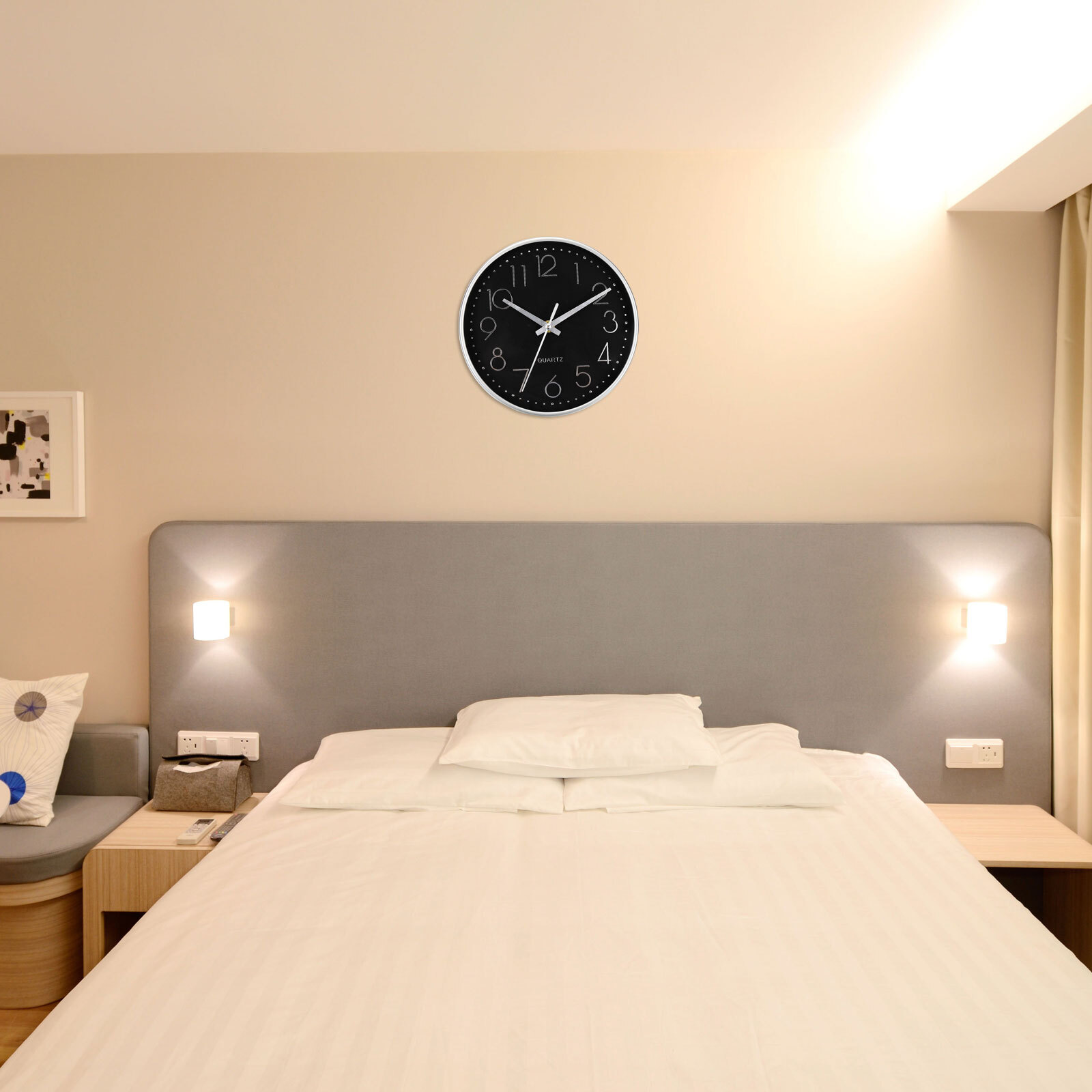 8" Round Wall Clock Battery Operated Silent Non-Ticking Clocks Black Silver