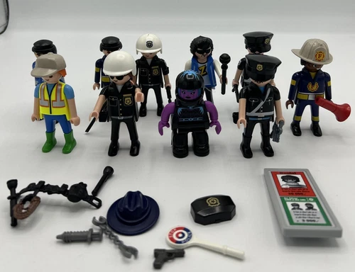 10 Vintage Playmobil People Figures Lot Man Woman Fire Police Girl Accessories