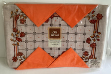 Vintage Old Bleach Irish Linen Orange Brown Woven 4 x Placemats Napkins Setting