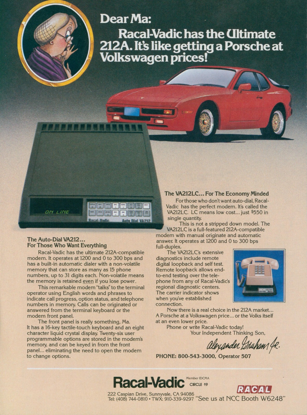 1983 Racal Vadic VA212 Modem Porsche At Volkswagen Prices Phone Mother Ad PEC1