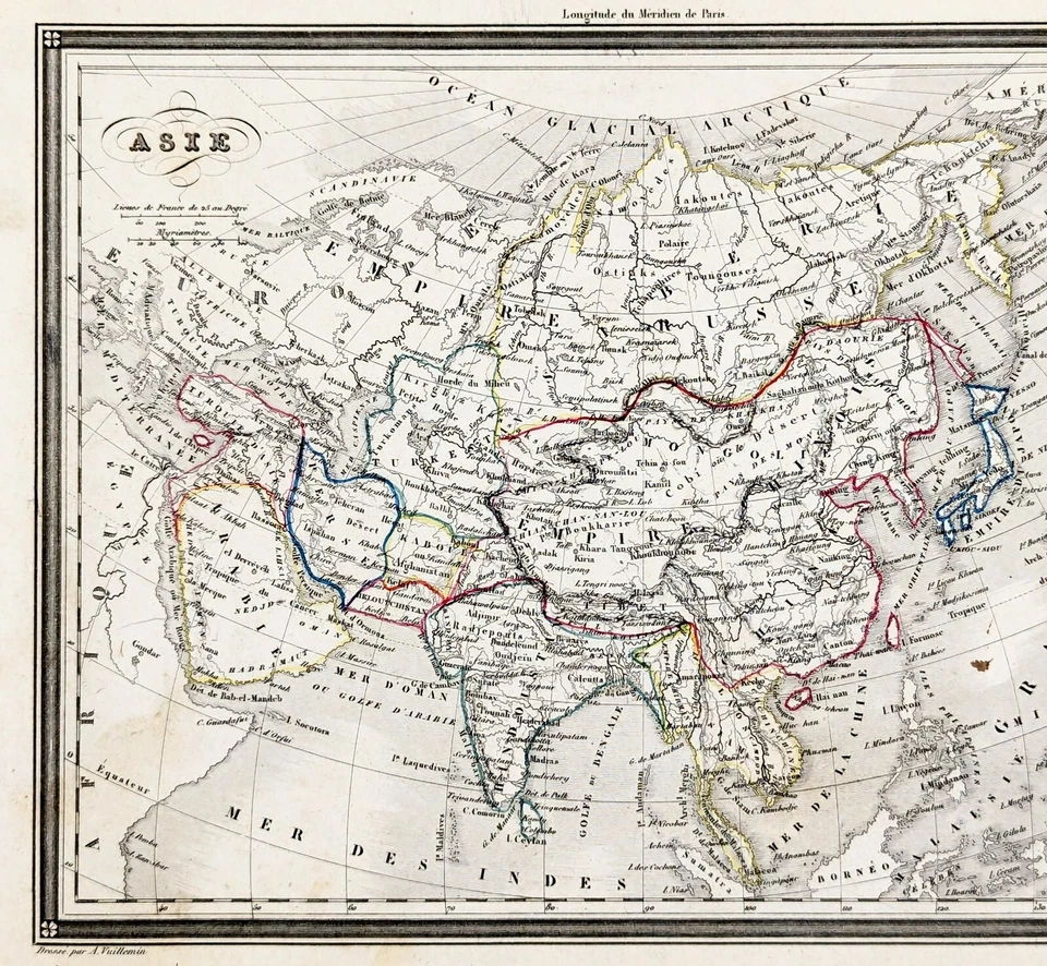 1845   ASIA Map  Original ALEXANDRE VUILLEMIN (10x7.5) Hindoostan Persia - Image 2 of 3