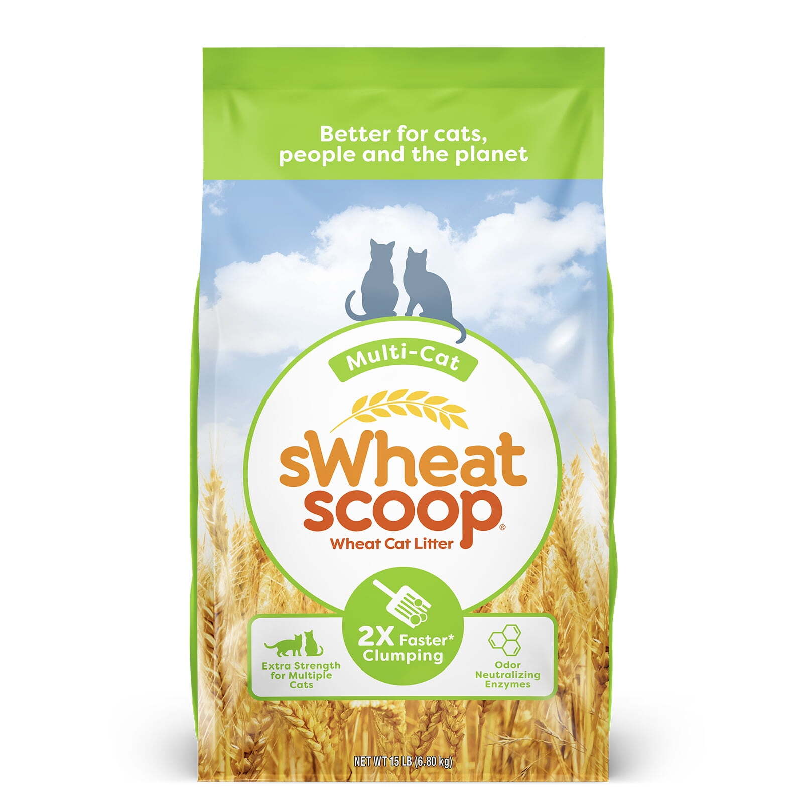 sWheat Scoop Multi-Cat Natural Clumping Wheat Cat Litter, 15lb