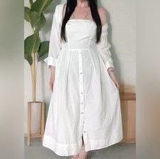Free People Isley 2-in-1 effect cotton pocket midi dress white S long sleeve