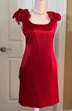 ANN TAYLOR Red  Cocktail Dress with flowers on shoulders Petite OP $240