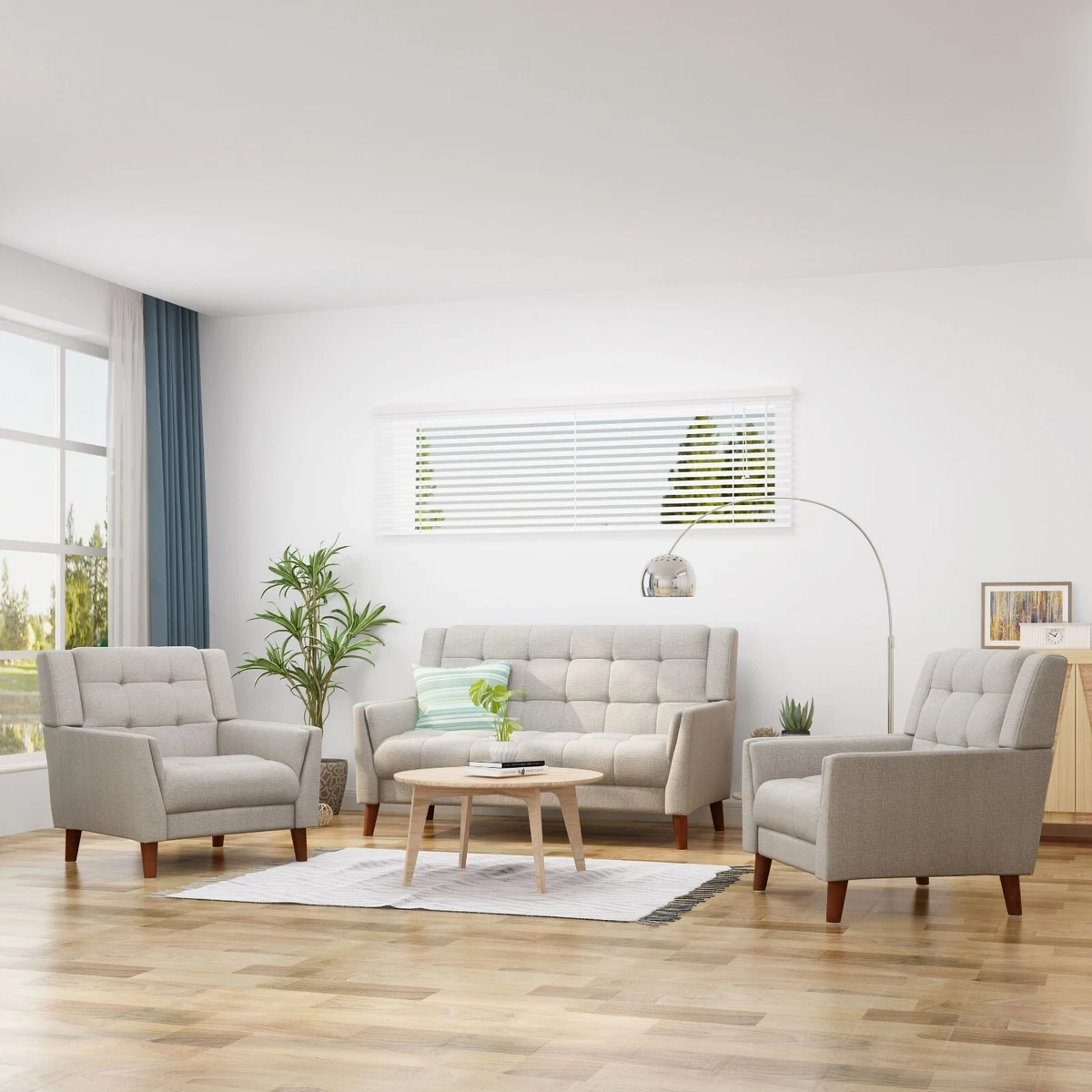 Evelyn Mid Century Modern Fabric Arm Chair and Loveseat Set