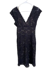 Nicole Miller Collection Dress Womens Size 6 Black Slip Sheer Lace Nylon V Neck