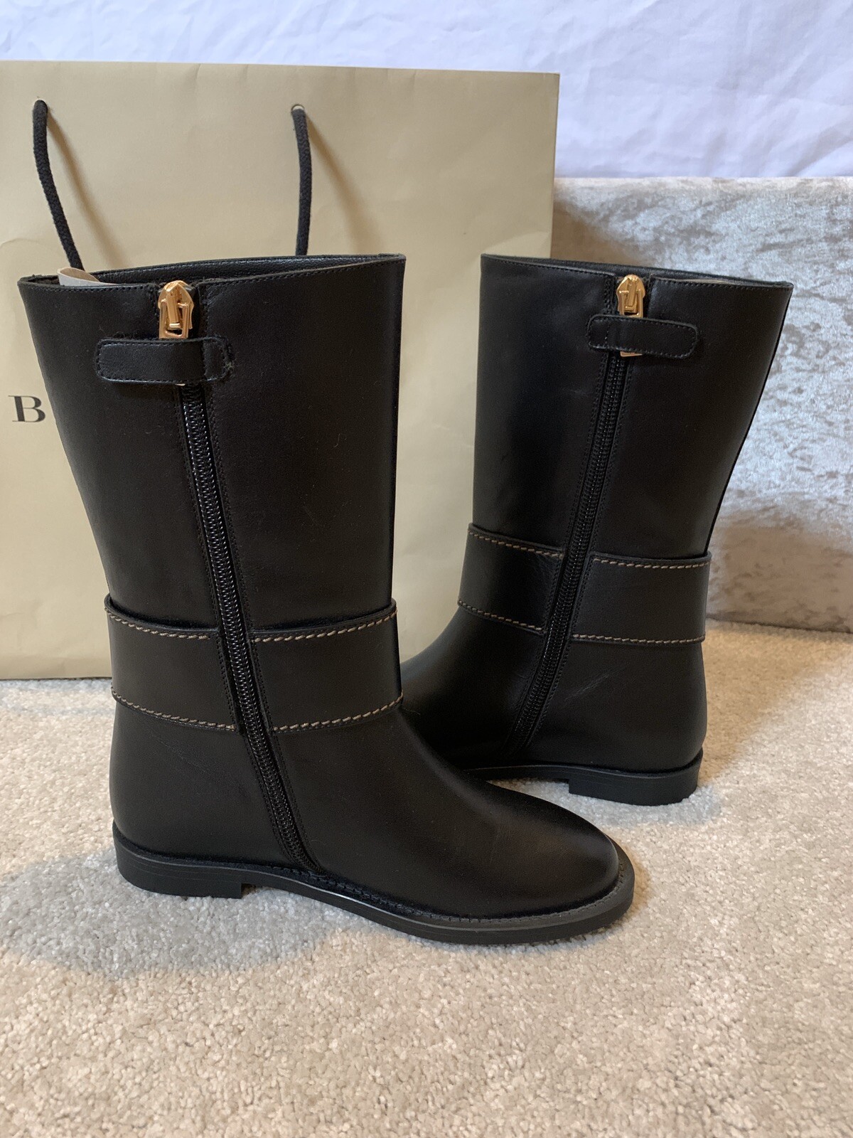 Burberry Girls Black Leather Boots Size UK 11 EU 30 RRP £325 image 3
