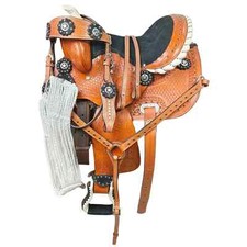 Premium Leather Western Barrel Racing Horse Saddle Tack Set Size 14" to 18"