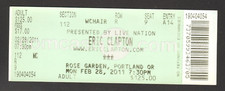 ERIC CLAPTON CONCERT TICKET FEBRUARY 28 2011 ROSE GARDEN PORTLAND OREGON