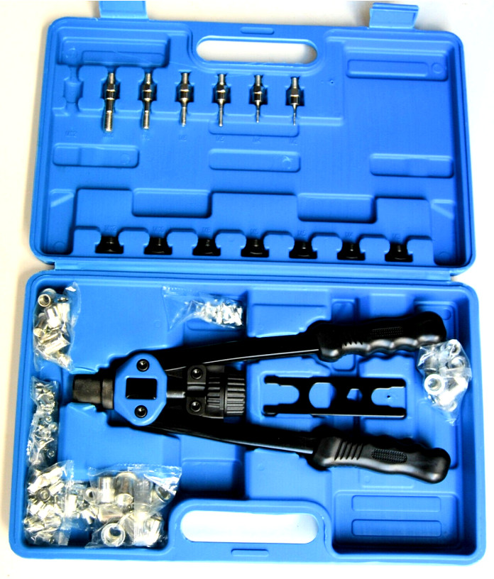 KIT 116 PZ  RIVETTATRICE PER INSERTI RIVETTI FILETTATI    M3 M4 M5 M6 M8 M10 M12