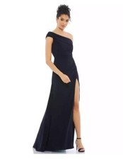Mac Duggal 26517 Navy Foldover Off-the-Shoulder Slit Gown Size 12 New