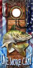 Walleye Fish Hooks One More LAMINATED Cornhole Wrap Bag Toss Skin Decal Sticker