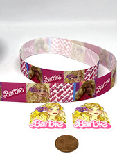 3 Yards Vintage Barbie 7/8" Grosgrain Ribbon 2 Resins Cake Decoration