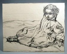Fine American Ink on paper Study of a Girl by Maria Latasa Cadmus ca. 1900