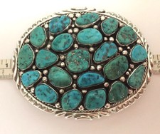 BELT BUCKLE CONCHO TURQUOISE KINGMAN MINE HEAVY STERLING NAVAHO MAN or WOMAN