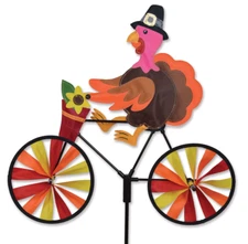 20" Turkey on a Bike Spinner,  Whirligig, Yard Stake, Garden Decor