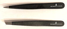 Duo Slant And Point Tip Tweezers - Black - Set of 2