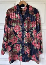 Vintage VICTORIA SECRET Gold Label Floral Paisley Sheer Silky Pajama Top LARGE
