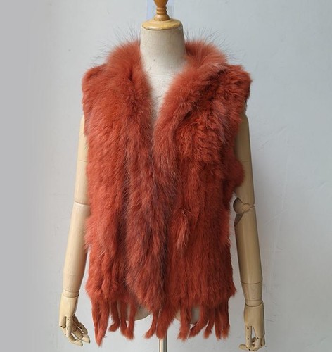 Moda Dama Conejo Real Clásico Tejido Piel Chaleco Cuello Mapache Chaleco Mujer - Imagen 5 de 36