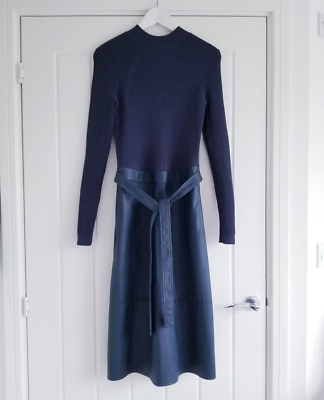 Ted Baker Alltaa Knitted Bodice Faux Leather Skirt Dress Midnight Size 2 UK  10 | eBay UK