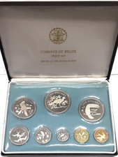 1974 Belize 8 Coin Proof Set w/Silver 10 Cent thru $10 Coins in OGP w/COA