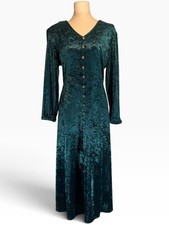 Vintage 90s Jamie Brooke Emerald Crushed Velvet Maxi 14 Lace Up Whimsigoth