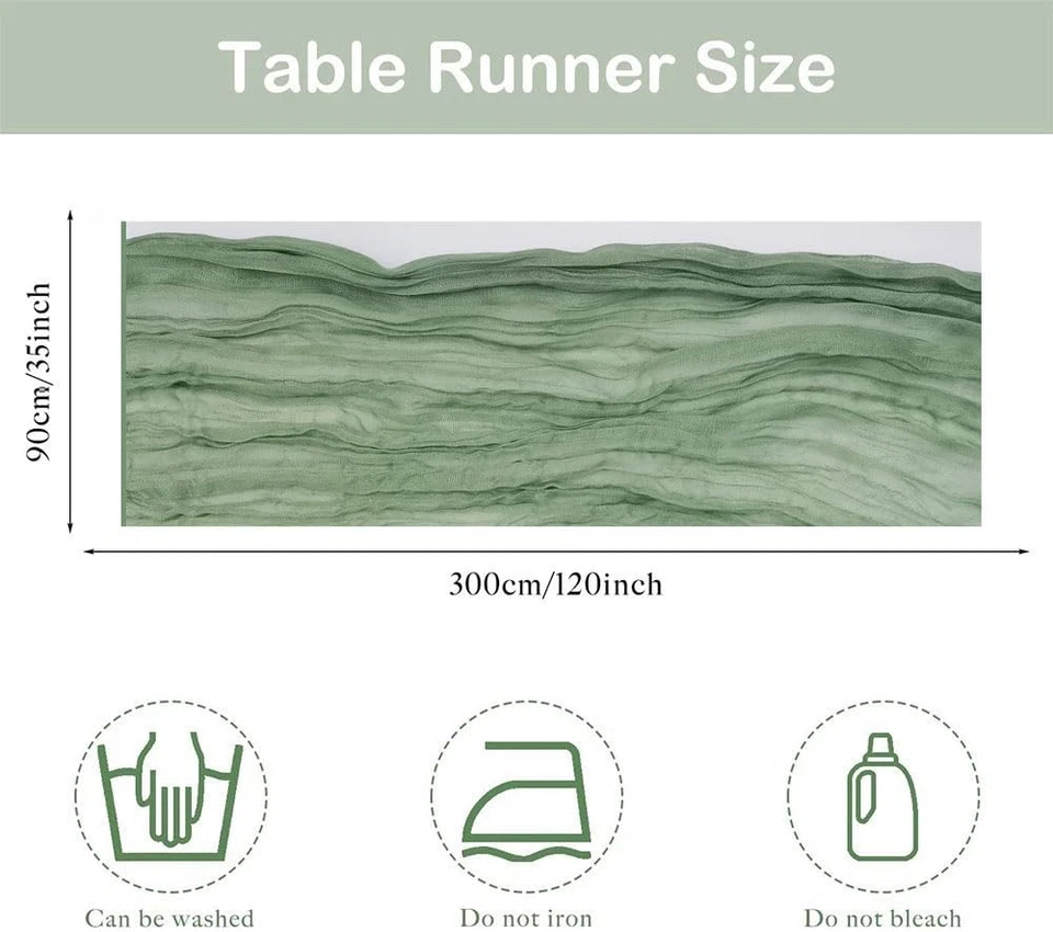 6 Pack Sage Green Gauze Cheesecloth Table Runners 10Ft (35X120 Inch) - Boho Wedd - Image 3 of 4