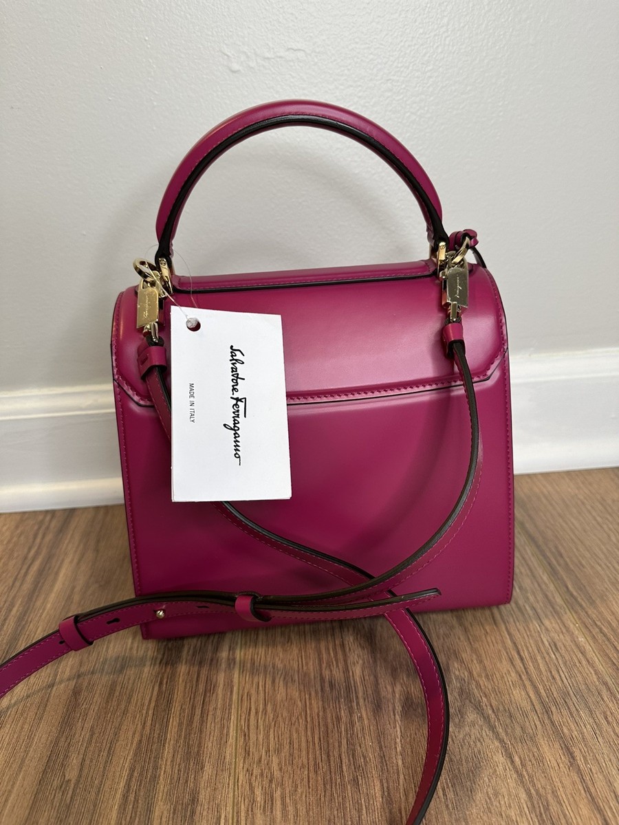 Ferragamo Boxyz Top Handle Bag Cerise Pink Leather Style 21 H645