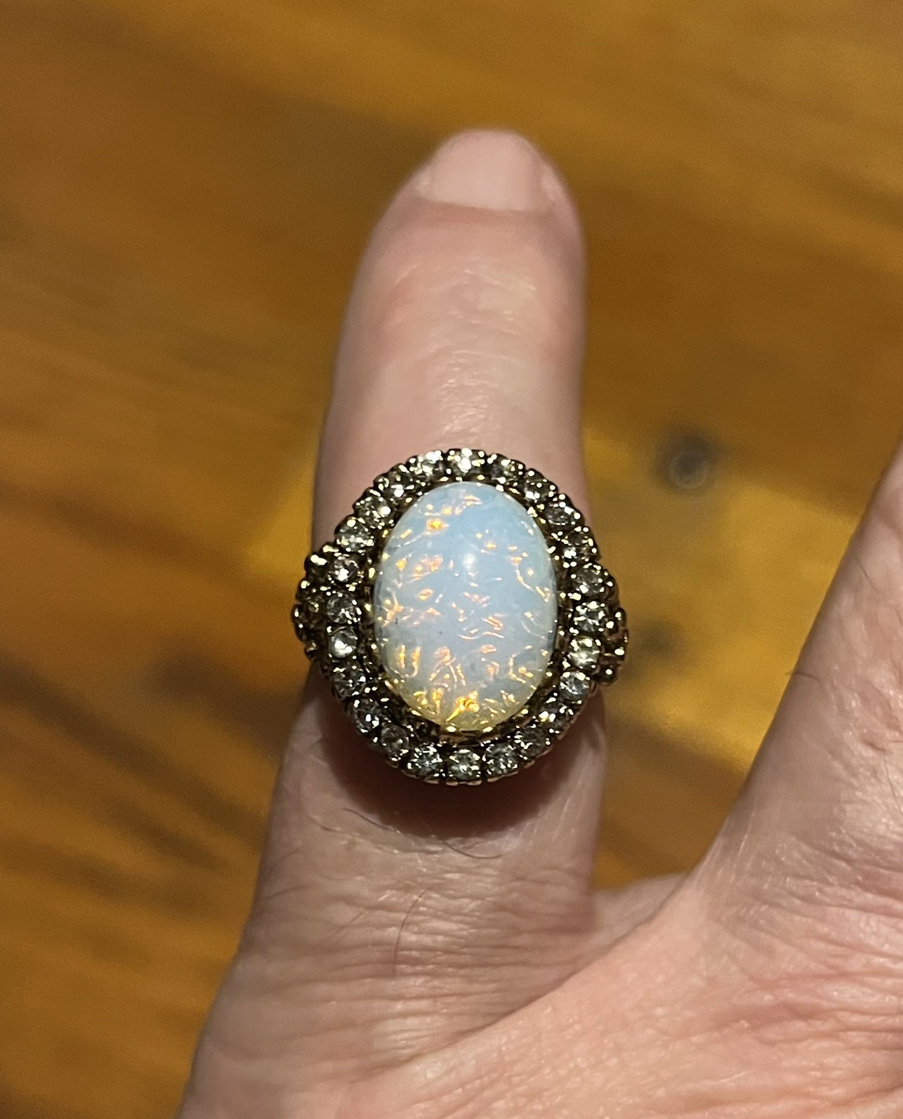 VTG opal stone set 18k Heavy Gold Electroplate (HGE) with ornate filigree