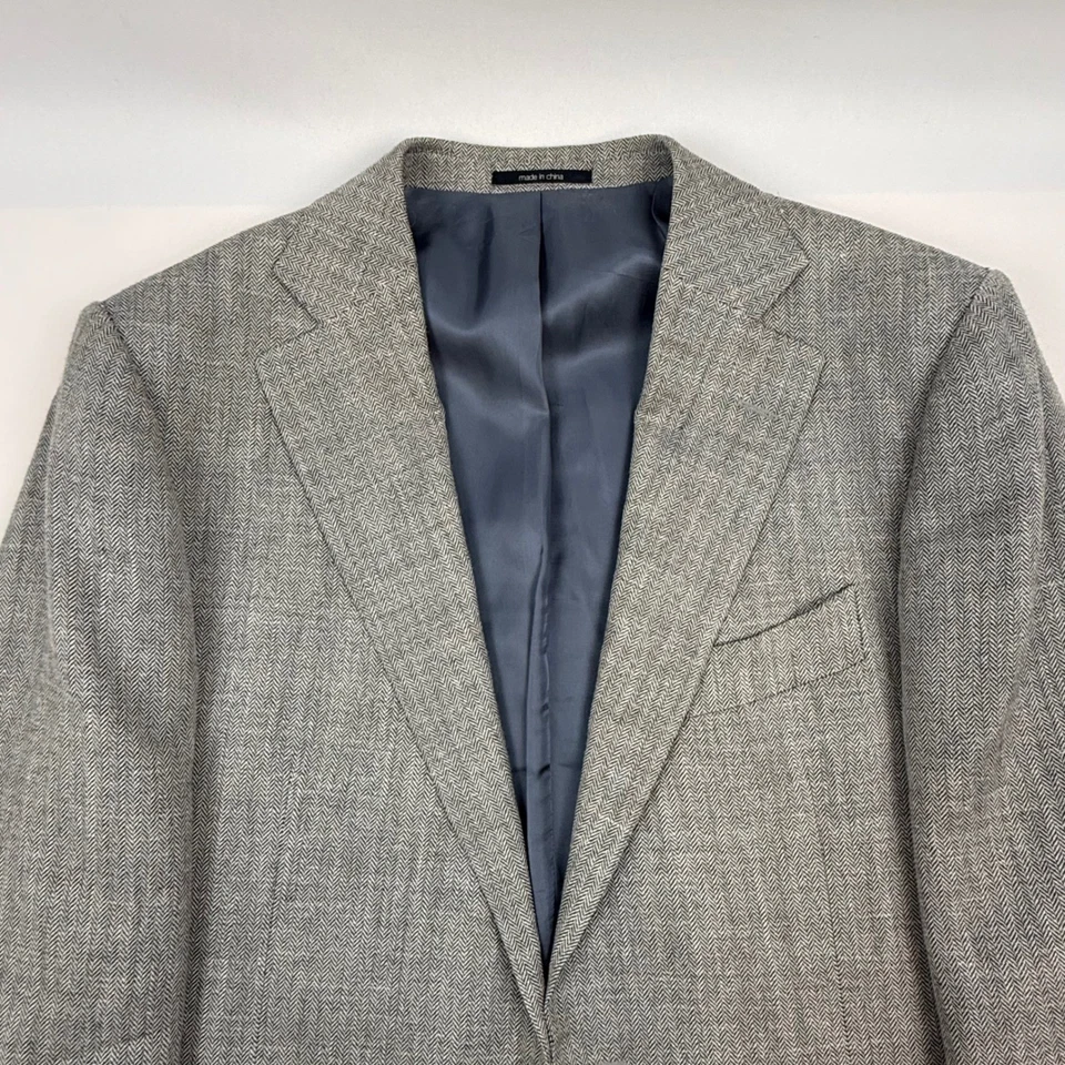 Traje completo gris Suit Supply Lazio E. Thomas para hombre lana seda lino espiga Foto 3 de 4