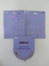 Set of 3 Claire's Sensitive Solutions Earrings Studs Hoops 10 pair NEW