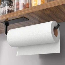 Paper Towel Holder - Self-Adhesive or Drilling, Matte Black, Upgraded Aluminum K