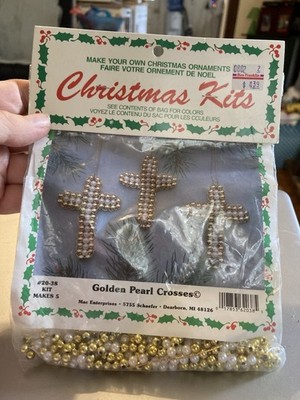 Vintage Beading Ornament Merri Mac Kit, Golden Pearl Crosses, Makes 5 NEW