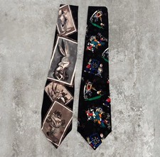 Looney Tunes Mania Lot Of 2 Vintage Neck Ties Bugs Bunny Daffy Duck 100 Silk