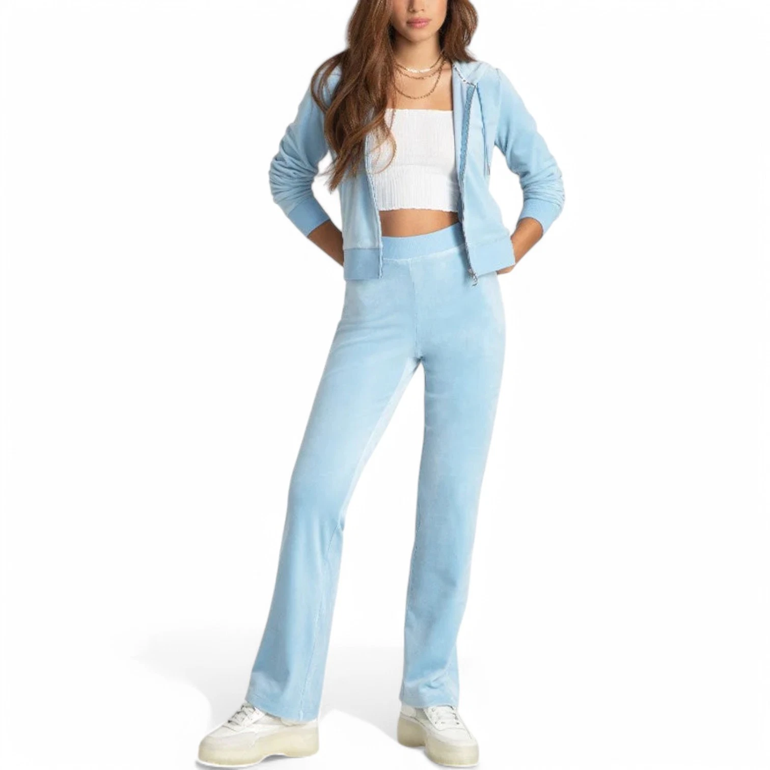 JUICY COUTURE 2 Piece Velour Tracksuit Size XL Frost Blue BLING Sweatsuit NWT