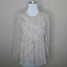 Grade & Gather Floral Tiered Blouse Small Women's Long Sleeve Sheer Chiffon